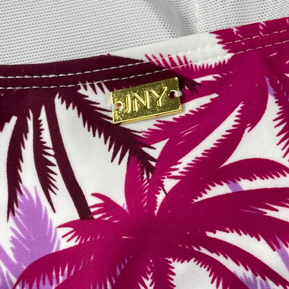 Jones New York Swimsuit Medium Fuchsia Palm Tree Ruffle Sleeve Bandeau Neck - Picture 3 of 13